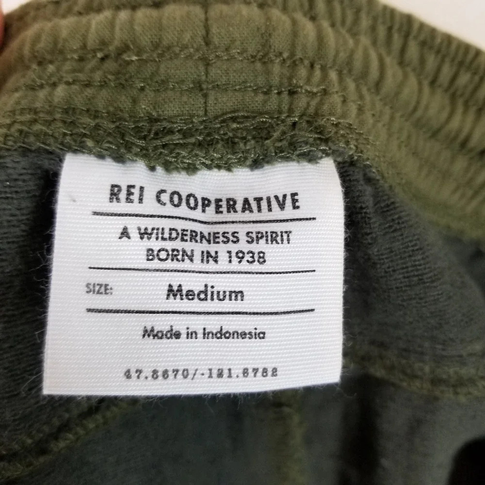 REI Co-op Jogger Pants Mens Medium Olive Green Quilted Cotton Drawstring 266s
